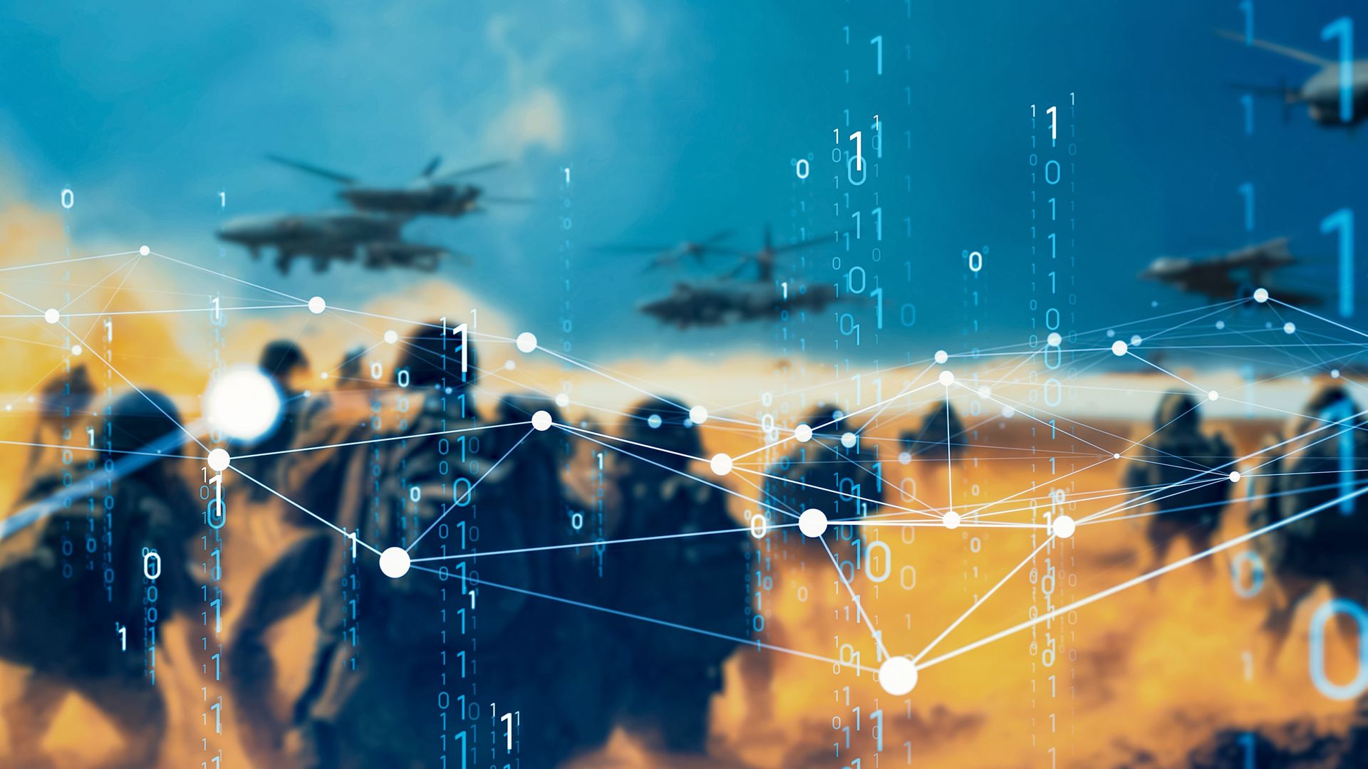 Futuristic military operations illustrated with digital data overlay, capturing the essence of Apex Defense 2026.