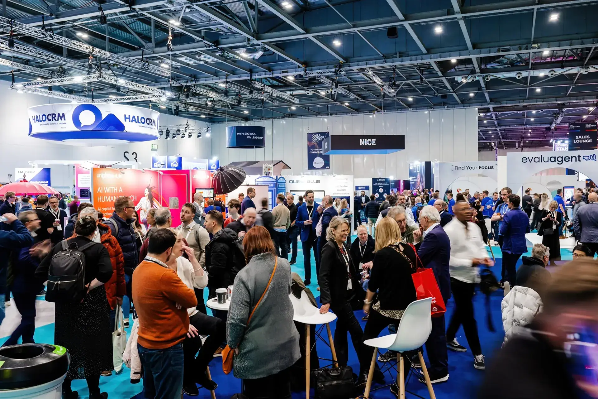 A bustling scene at the Contact Centre Expo 2026 showcasing industry innovation and networking.