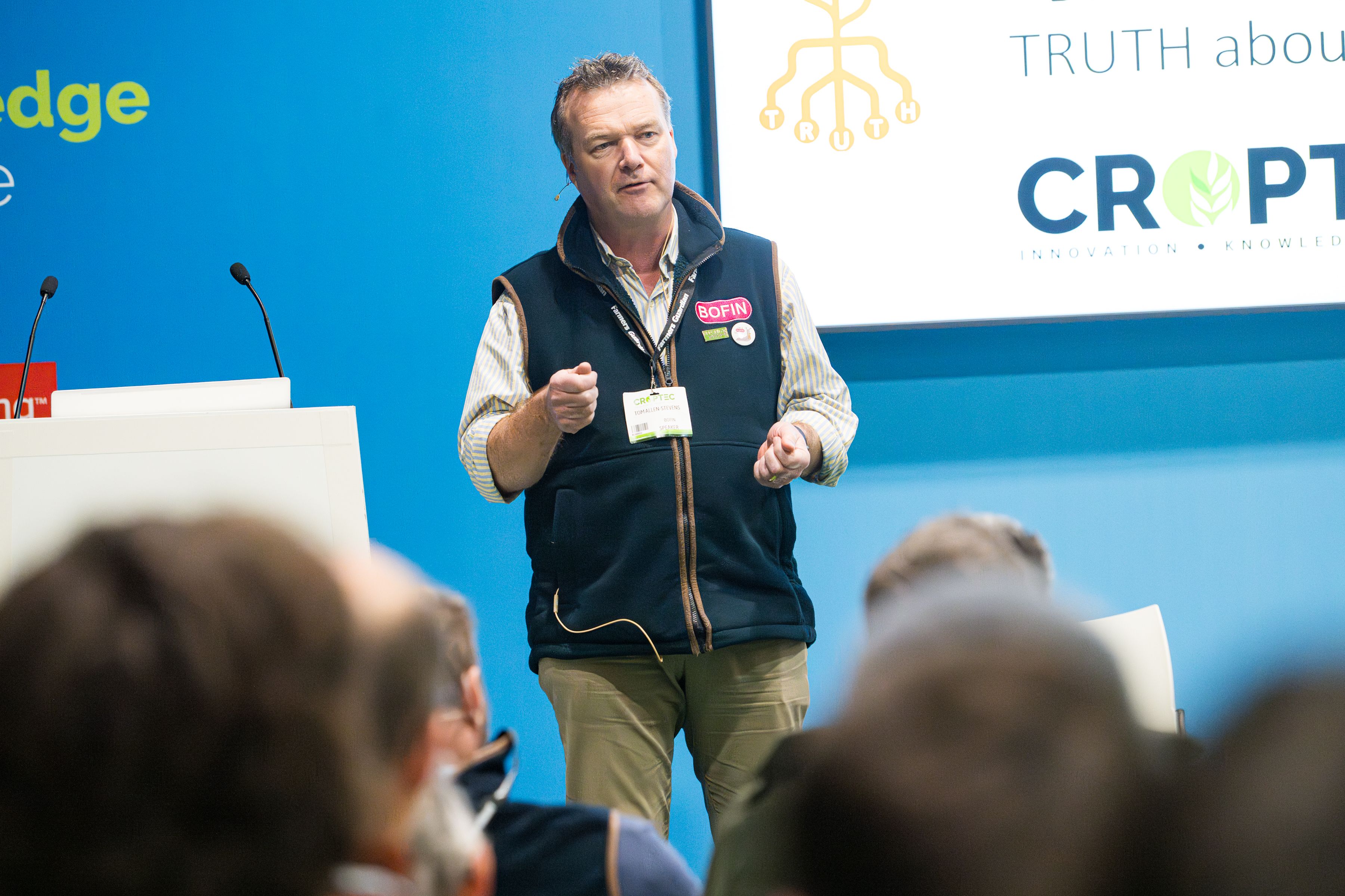 Engaging audience at CropTec 2026 conference.