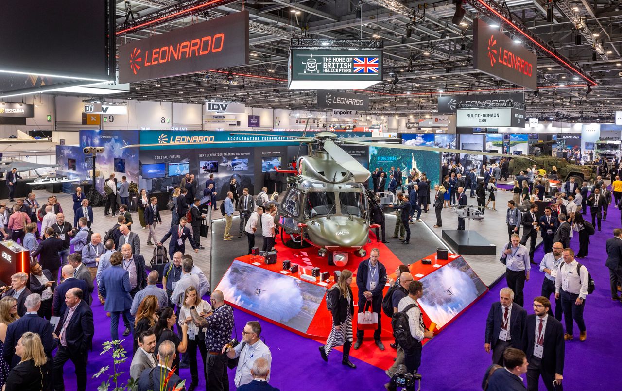 Vibrant exhibition floor at DSEI 2025 showcasing cutting-edge aerospace technology.